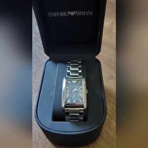 Emporio Armani Rectangular Black and Silver Watch